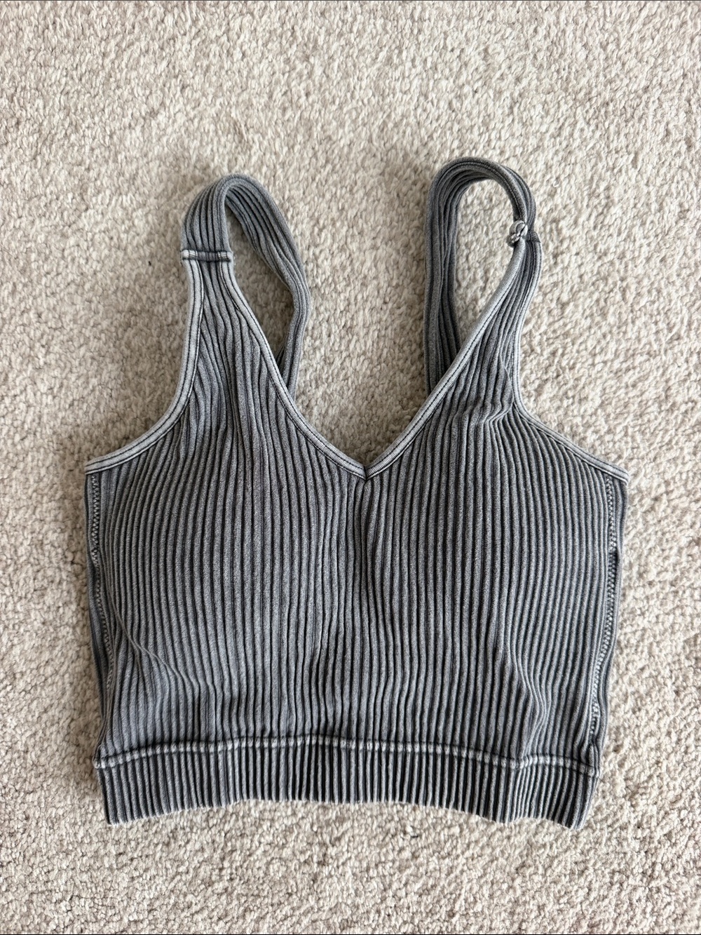 Ribbed Grey V-Neck Crop Tank